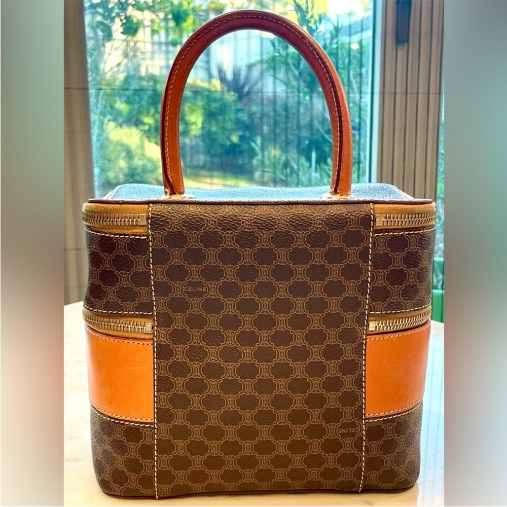 Celine Vintage Macadam Vanity, double compartment, brown/tan leather trim, EUC - Picture 4 of 16